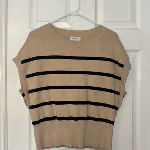 Evereve Striped Knit Cap Sleeve Sweater Top – Beige & Black – Size M